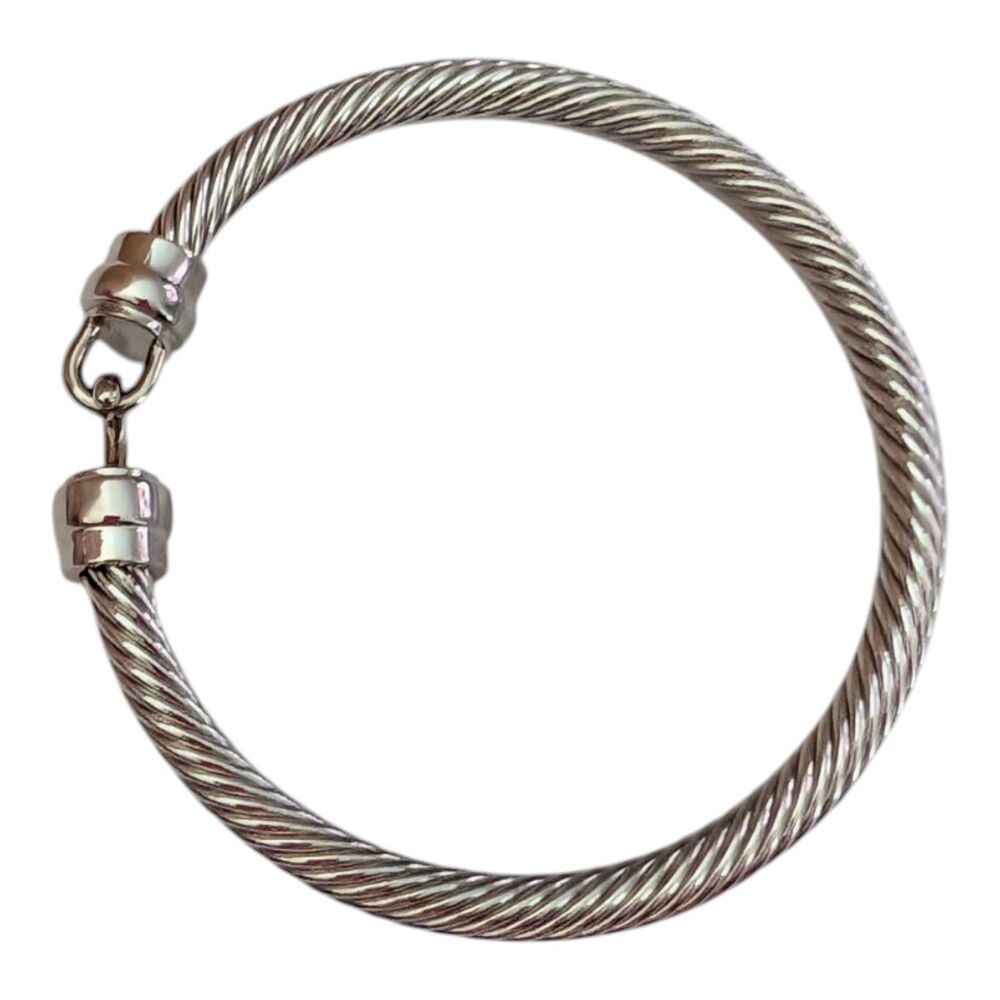 Silver Tone Cable 6" Wire Cuff Bangle Bracelet Hook Closure Gold Tone Accents